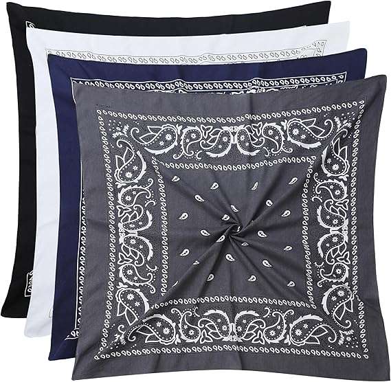 4 - Piece Pattern Cotton Bandana Set: Classic Color Matching, Suitable for Multiple Scenarios
