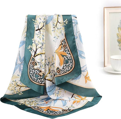 4 - Piece Floral Pattern Square Silk Scarves: Artistic Prints, 70cm Large Size, Unlock Diverse Elegant Styles