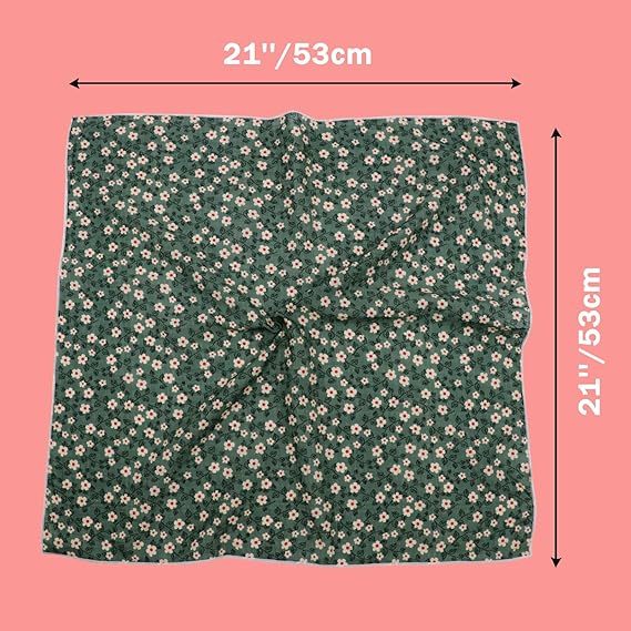 Small Floral Green Square Scarf: 21 - Inch Size, Create a Fresh and Artistic Look