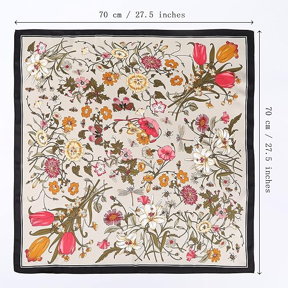 4 - Piece Floral Pattern Square Silk Scarves: Artistic Prints, 70cm Large Size, Unlock Diverse Elegant Styles