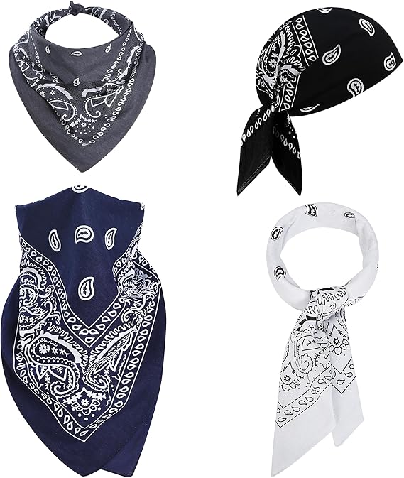 4 - Piece  Pattern Cotton Bandana Set: Classic Color Matching, Suitable for Multiple Scenarios