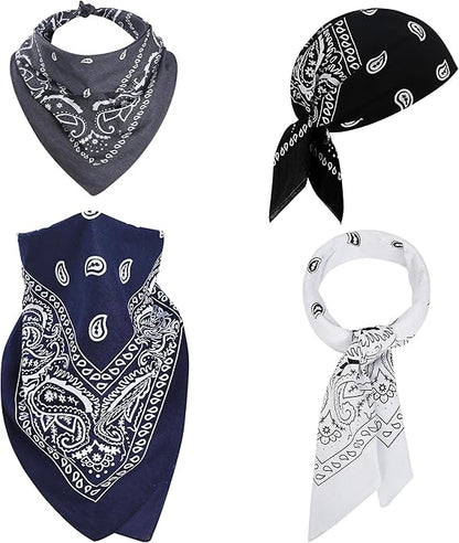 4 - Piece  Pattern Cotton Bandana Set: Classic Color Matching, Suitable for Multiple Scenarios
