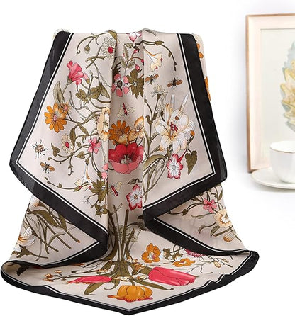 4 - Piece Floral Pattern Square Silk Scarves: Artistic Prints, 70cm Large Size, Unlock Diverse Elegant Styles