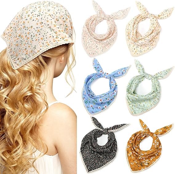 6 - Piece Small Floral Triangle Headscarf Set: Romantic Lace Decoration, Multi - size for Diverse Styles