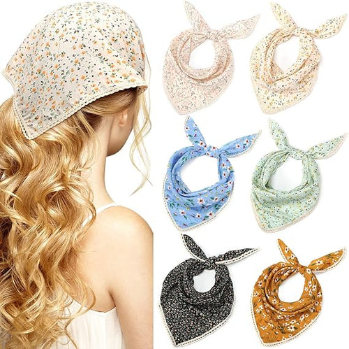 6 - Piece Small Floral Triangle Headscarf Set: Romantic Lace Decoration, Multi - size for Diverse Styles