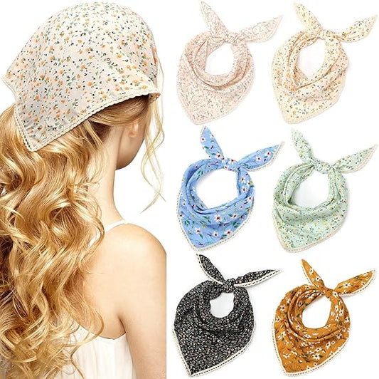 6 - Piece Small Floral Triangle Headscarf Set: Romantic Lace Decoration, Multi - size for Diverse Styles