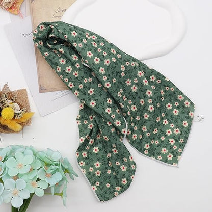 Small Floral Green Square Scarf: 21 - Inch Size, Create a Fresh and Artistic Look