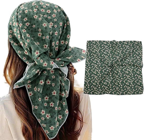 Small Floral Green Square Scarf: 21 - Inch Size, Create a Fresh and Artistic Look