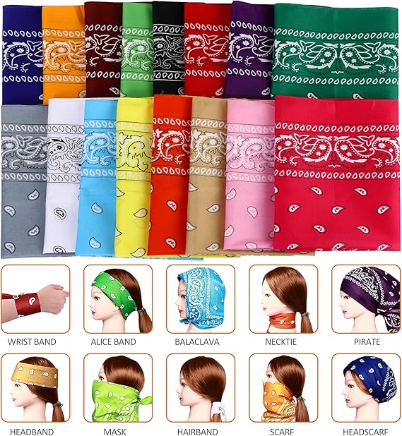 16 - Piece Colorful  Print Bandana Set: Stylish and Versatile, Unlock Multiple Wearing Styles