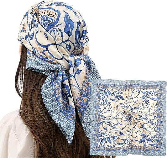 Vintage Floral Printed Silk Scarf: 27.5 - Inch Large Size, Create Diverse Elegant Styles