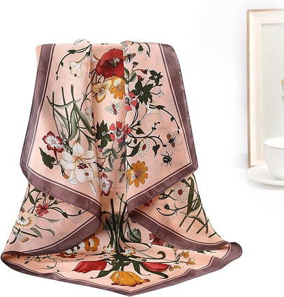 4 - Piece Floral Pattern Square Silk Scarves: Artistic Prints, 70cm Large Size, Unlock Diverse Elegant Styles