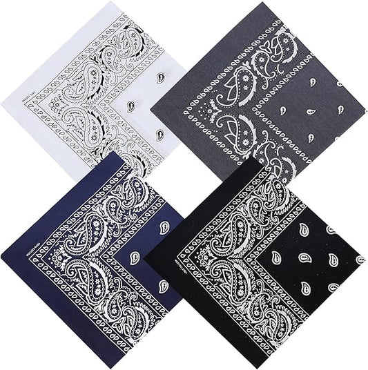 4 - Piece  Pattern Cotton Bandana Set: Classic Color Matching, Suitable for Multiple Scenarios
